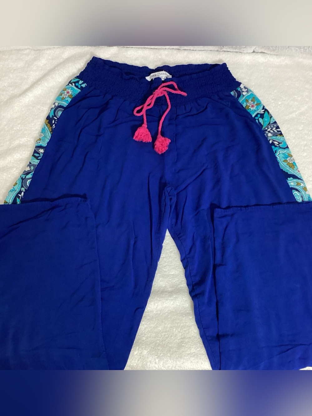 Vera Bradley Woman Large Blue Rayon Palazzo Pants Bohemian Paisley Side Stripe